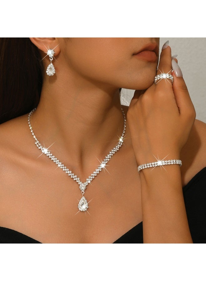 أوليس فيرس  مجموعة مجوهرات من الكريستال المتألق والسبائك 4 قطع | قلادة، سوار، أقراط، وخاتم، فخامة على الطراز الشرقي للأعراس والمهرجانات - Image 1